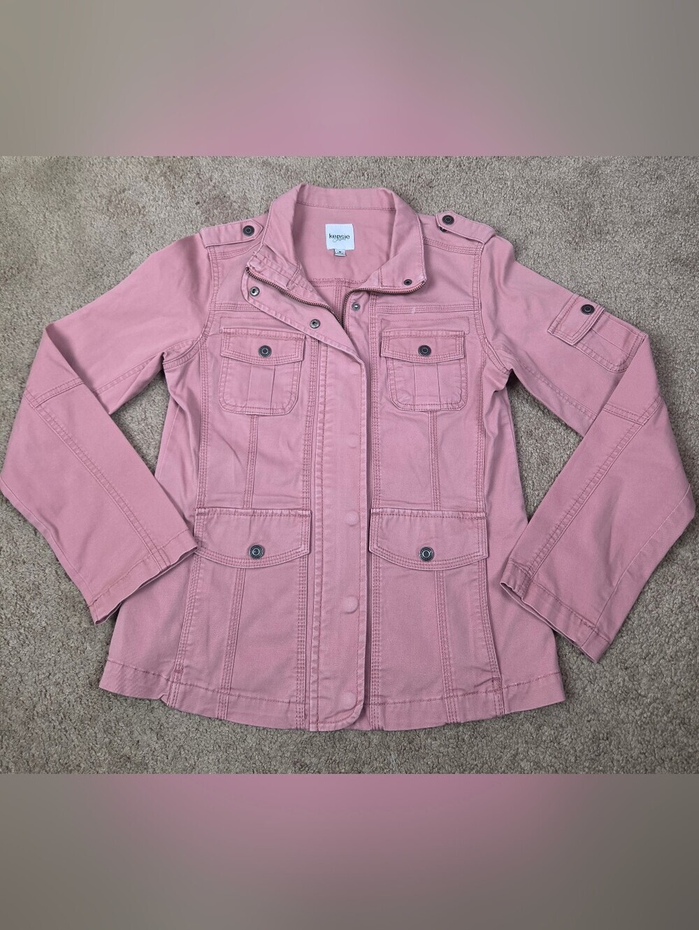 kensie Mauve Pink Utility Jacket with Flap Pockets